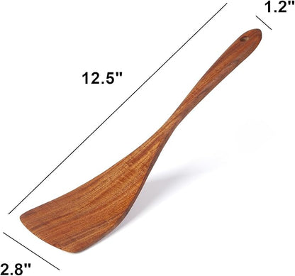 Jilla-hla Wooden Spatula Nonstick Turner Acacia Wood, Long Handle Flat Frying Spatulas Handmade for Kitchen Gifts, Ideal Cookware Utensils for Cooking Eggs, Fish, Pancakes - Image 3