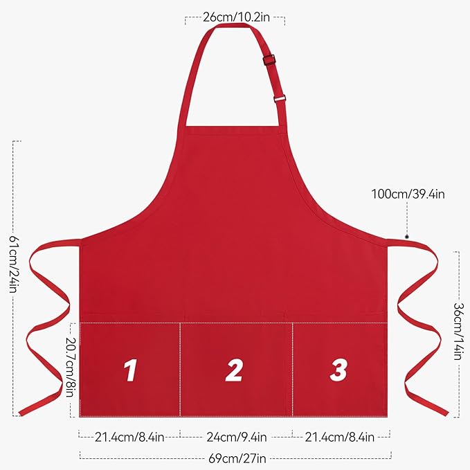 NLUS Kitchen Cooking Apron with 3 Pockets, Adjustable Bib Apron Chef Aprons for Women Men