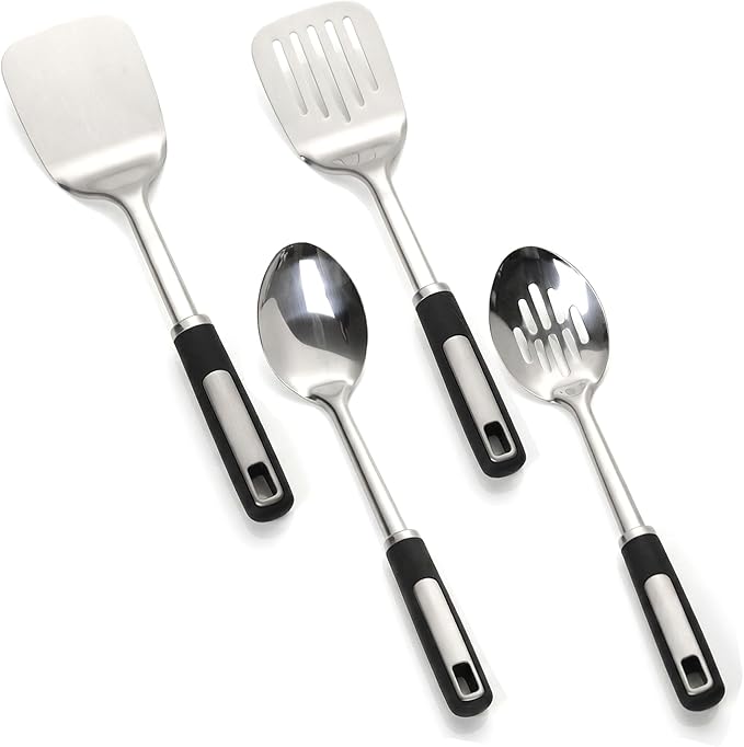 Cooking Utensils Set, Stainless Steel Kitchen Utensils with Serving Spoon and Cooking Spatula, Heat-Resistant, Dishwasher Safe, Ergonomic Handle