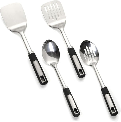 Cooking Utensils Set, Stainless Steel Kitchen Utensils with Serving Spoon and Cooking Spatula, Heat-Resistant, Dishwasher Safe, Ergonomic Handle