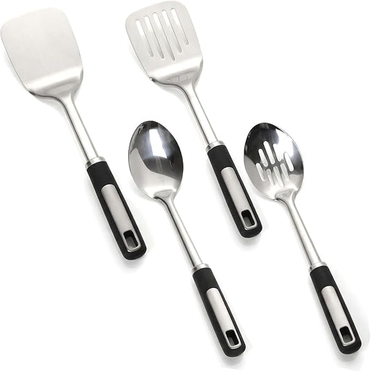 Cooking Utensils Set, Stainless Steel Kitchen Utensils with Serving Spoon and Cooking Spatula, Heat-Resistant, Dishwasher Safe, Ergonomic Handle
