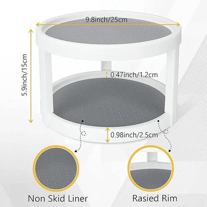 Lazy Susan Organizer, 2 Tier Non Skid Spice Rack Turntable,360 Degree Rotating Seasoning Organizer, 10-Inch Spinning Organizer for Pantry Cabinet, Kitchen, Countertop, Vanity Display Stand
