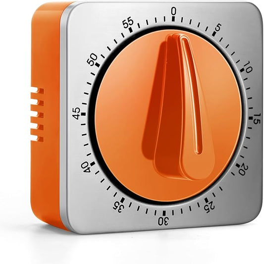 Orange Kitchen Timers for Cooking, Chef Cooking Timer Clock with Loud Alarm,100% Mechanical Desk Timer - No Batteries Required - Magnetic Backing, Exquisite Stainless Steel Body - Countdown Reminder by Albayrak