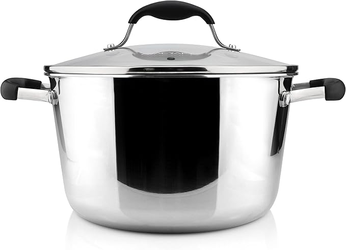 AVACRAFT 18/10 Tri-Ply Stainless Steel 5 Quart Dutch Oven Pot with Shatterproof Glass Lid, Compatible with All Cooktops, Gas, Electric & Induction, Multipurpose, Stockpot, Casserole, Dishwasher Safe