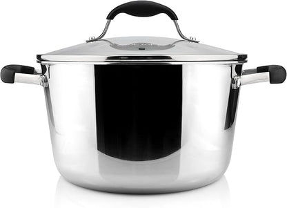 AVACRAFT 18/10 Tri-Ply Stainless Steel 5 Quart Dutch Oven Pot with Shatterproof Glass Lid, Compatible with All Cooktops, Gas, Electric & Induction, Multipurpose, Stockpot, Casserole, Dishwasher Safe