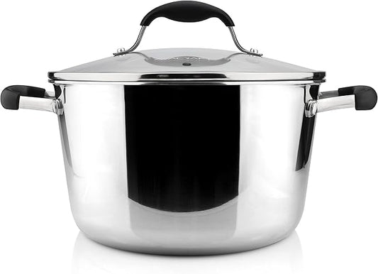 AVACRAFT 18/10 Tri-Ply Stainless Steel 5 Quart Dutch Oven Pot with Shatterproof Glass Lid, Compatible with All Cooktops, Gas, Electric & Induction, Multipurpose, Stockpot, Casserole, Dishwasher Safe