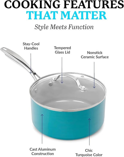 GOTHAM STEEL 15 Pc Ceramic Cookware Set, Ceramic Pots and Pans Set Non Stick with Cooking Utensils and Steamer, Non Toxic PFOA PFOS Free, Premium Stay Cool Handles, Oven & Dishwasher Safe, Blue - Image 8