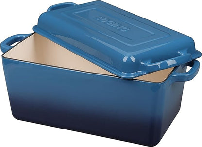 EDGING CASTING Enameled Cast Iron Dutch Oven, Oblong Bread Oven for Sourdough Bread Baking, Baking Pan, Dual Handles, Oven Safe, 4 Quart, Lake Blue