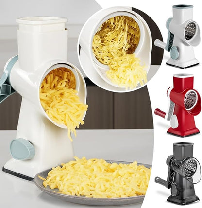 3 in 1 Manual Vegetable Cutter Machine with Stainless Steel Changeable Blades Rotary Cheese Grater Kitchen Tool Potato Slicer Shredder Nuts Chocolate Chopper (Transparent black)