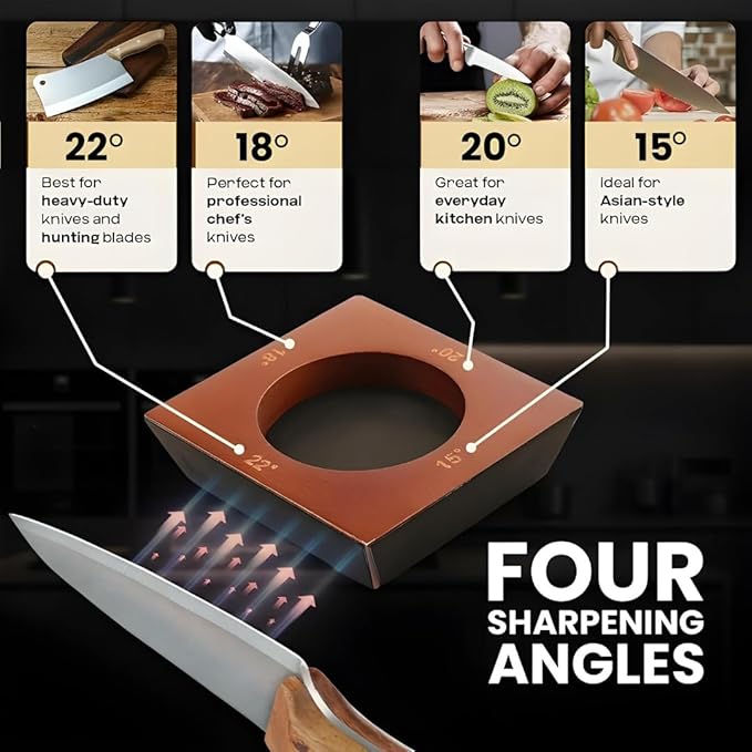 4 Angles High Carbon Stainless Steel Rolling Knife Sharpener with 400, 1000 & 3000 Replacement Discs - Blunt Knife Sharpening Kit with 15°, 18°, 20°, and 22° Sharpening for Kitchen & Chef's Knives - Image 6