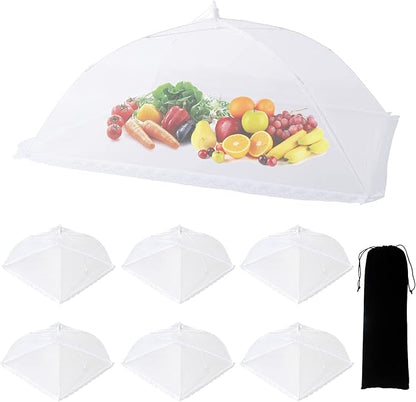 ZMCINER 7 Pack Food Covers for Outdoors Mesh Screen Include Food Tents 1 Extra Large (40"X 24") & 6 Standard (17"X 17") Collapsible and Reusable Mesh Covers for Outside, BBQ Party Supplies, Fruit by ZMCINER