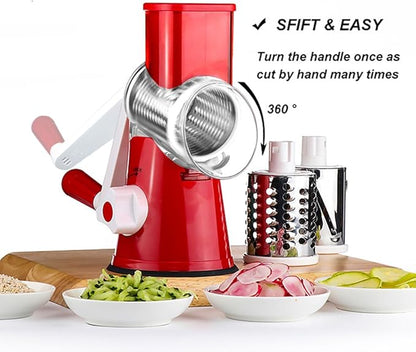 Cambom Rotary Cheese Grater Hand Crank Cheese Shredder for Fresh Cheese, Vegetable, Nuts,Non-slip Suction Base, Free Cleaning Brush Three Blades, Red - Image 7