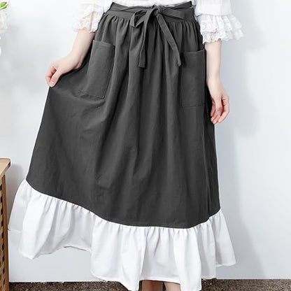 Cotton Linen Half Apron for Women Vintage Waist Apron Ruffle Plain Bright Color for Cooking Painting Artwork