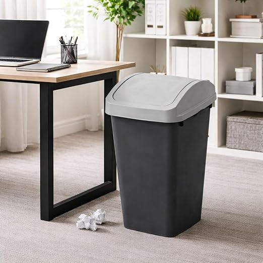 SKYREN 13 Gallon Kitchen Trash Can with Swing Top Lid, Plastic Garbage Bin for Home, Office, and Kitchen Waste, Large Capacity Wastebasket, Light Gray (12 Gallon) - Image 5