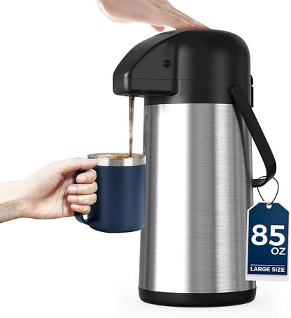 Coffee Carafe for Keeping Hot - Gezoss 85OZ / 2.5L Airpot Coffee Dispenser with Pump - Large Coffee Carafe for Hot Drinks Tea Liquid - Insulated Stainless Steel Hot Water Beverage Urn for Parties by Unknown