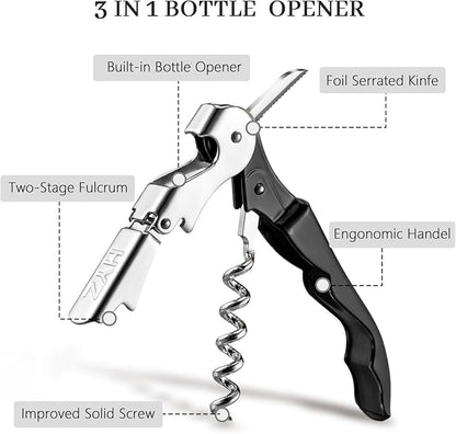 HYZ Wine Opener Bulk 20-Pack for Bartender, Professional Waiter Corkscrew Wine Key for Servers & Restaurant, Double Hinged Wine Bottle Opener with Foil Cutter, Commercial Bulk Set, (Black)