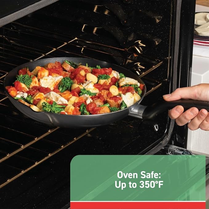 T-fal Initiatives Nonstick Cookware Set 18 Piece, Oven Broiler Safe 350F, Kitchen Cooking Set w/Fry Pans, Saucepans, Stockpots, Skillet, Spoons, Lids Pots and Pans Set Non Stick Dishwasher Safe Black - Image 5