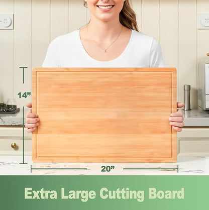 Allsum 20x14" Extra Large Bamboo Cutting Boards for Kitchen, XL Wood Charcuterie Boards Cheese Serving Tray with Side Handles and Juice Grooves, Solid Durable Reversible - Image 2