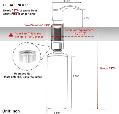 GAGALIFE Kitchen Sink Soap Dispenser with 17 Ounce Large Bottle, Built in Sink Soap Dispenser (Chrome) Soap Dispenser for Kitchen Sink Refill from Top, G080C