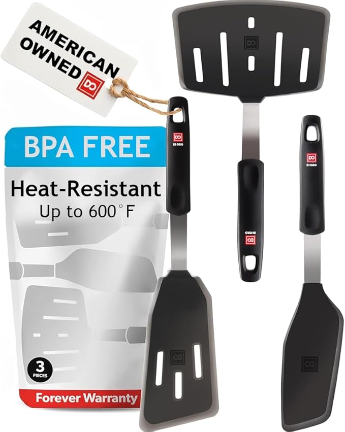 DI ORO Spatulas for Kitchen Use - Forever Warranty - 600°F Heat-Resistant Silicone - Turner Spatula Set for Cooking - BPA Free Wide Pancake Spatulas - Egg Flippers for Nonstick Cookware Safe (3pc) by DIORO