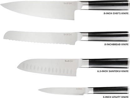 Babish 5-Piece Magnetic Forged Kitchen Knife Block Set – 1.4116 German Steel Cutlery with Magnetic Knife Holder – Professional Chef Knife Set