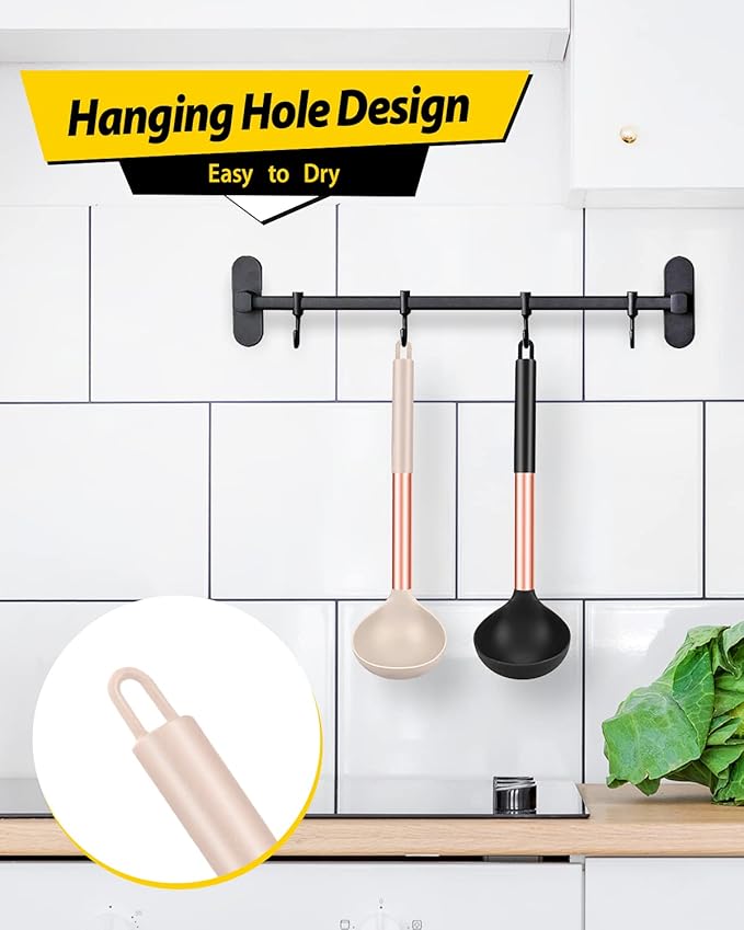 Pack of 2 Ladle Spoon,Silicone Large Spoon for Soup,Non Stick Kitchen Utensils with High Heat Resistant,BPA Free Perfect Kitchen Tools for Cooking, Stirring,Serving Soups (ROSE GOLD BLACK-KHAKI) - Image 6