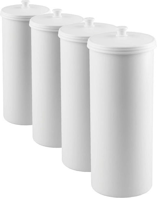 iDesign Freestanding Bathroom Toilet Paper Storage Holder with Lid for 3 Extra Rolls,White,(Pack of 4)
