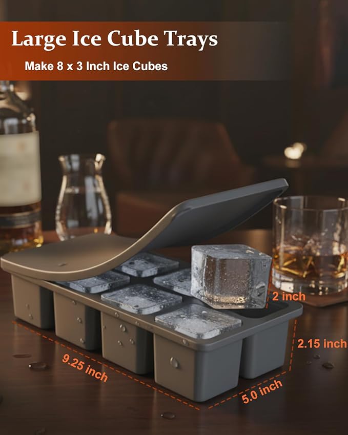 Large Silicone Ice Cube Trays with Lids, ZDPMK 3 Pack Large Whiskey Ice Cube Molds, Easy‑Release 2 Inch Square Big Ice Cube Molds for Freezer, Cocktails, Iced Coffee, Baby Food, Dishwasher‑Safe - Image 5