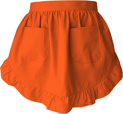 Women’s Waist Aprons with White Pockets Half Server Home Waitress Vintage Servant Apron for Kitchen Cooking