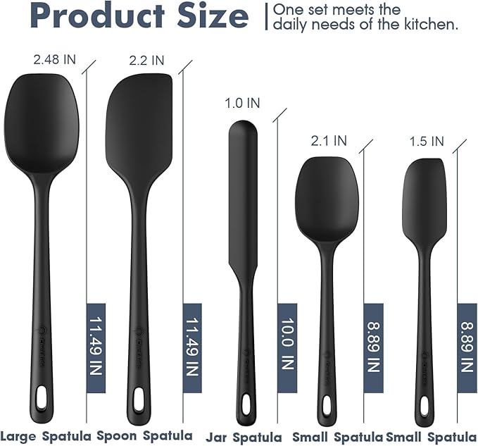 ChefAide 5 Pieces Silicone Spatula Set, Food Grade Rubber Spatula, Upgrade Strong Handle with Ergonomic Grip, Heat Resistant Up to 600°F for Nonstick Cookware, Cooking - Image 2