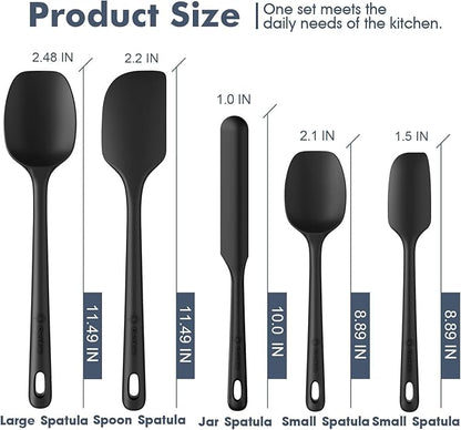 ChefAide 5 Pieces Silicone Spatula Set, Food Grade Rubber Spatula, Upgrade Strong Handle with Ergonomic Grip, Heat Resistant Up to 600°F for Nonstick Cookware, Cooking - Image 2