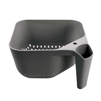 Tovolo Elements Square Colander with Handle Strainer Basket for Pasta Fruit Berries Veggies, Easy to Clean BPA Free Heat Resistant Plastic Colander with Spout 3 Quart Kitchen Strainer, Charcoal Gray by Tovolo