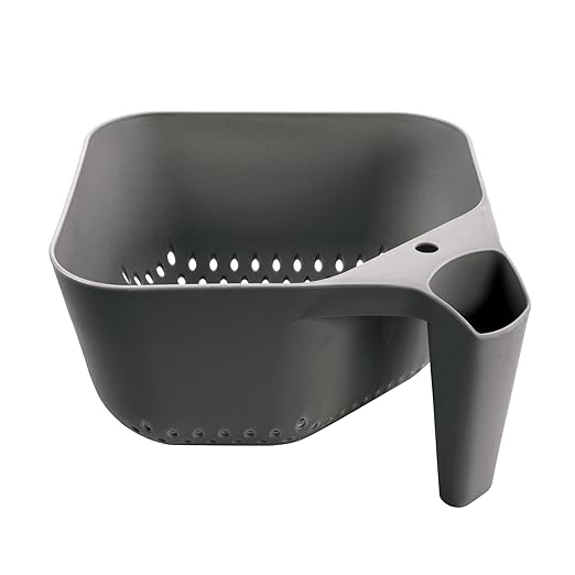 Tovolo Elements Square Colander with Handle Strainer Basket for Pasta Fruit Berries Veggies, Easy to Clean BPA Free Heat Resistant Plastic Colander with Spout 3 Quart Kitchen Strainer, Charcoal Gray by Tovolo