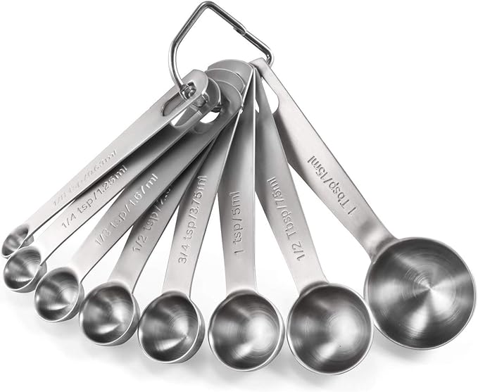 Measuring Spoons: U-Taste 18/8 Stainless Steel Measuring Spoons Set of 8 Piece: 1/8 tsp, 1/4 tsp, 1/3 tsp, 1/2 tsp, 3/4 tsp, 1 tsp, 1/2 tbsp & 1 tbsp Dry and Liquid Ingredients by U-Taste