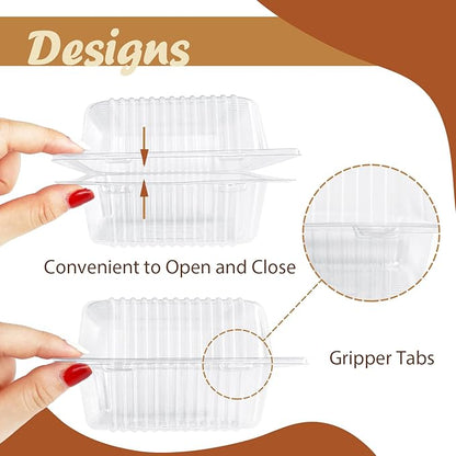 Jizvxe 300 Pcs Clear Plastic Take out Containers,Square Hinged Takeout Tray,Disposable Fancy Clamshell Food Boxes with Lids for Cakes,Dessert,Salads,Sandwiches,Cookies,Pasta,5.3x4.7x2.8 Inch