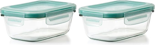 OXO Glass Food Storage Container, Rectangle, 1.6 Cup | Smart Seal | Leakproof | Pack of 2
