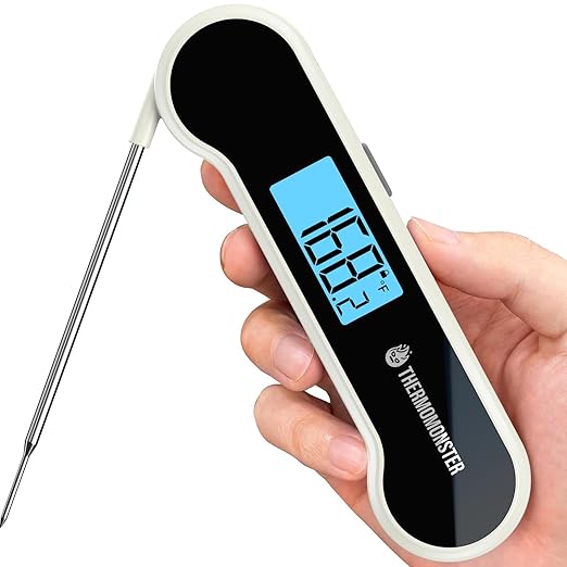 0.5 Sec Instant Read Meat Thermometer Digital with ±0.5℉ Precision, Food Thermometer for Cooking Kitchen Gadgets, Oven Grill Candy BBQ Essentials Accessories, Gifts for Him Dad Men Birthday, White by ThermoMonster