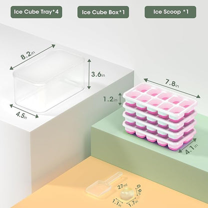 DOQAUS Ice Cube Tray with Lid and Bin - 4 Pack Silicone Ice Cube Trays for Freezer, Stackable Ice Bucket Kits with Storage Container & Scoop for Kitchen, RV, Cocktail, Coffee - Image 7