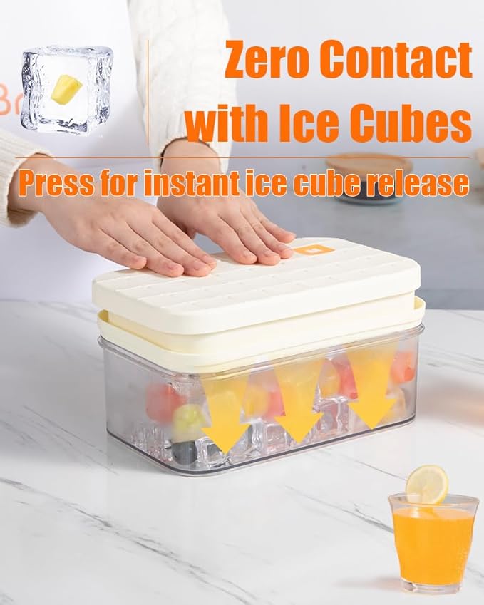 Brigii Ice Cube Tray with Lid&Bin, Ice Cube Mold with 56 Cubes, Stackable Ice Trays for Freezer with Easy-Release Silicone Bottom, for Drinks, Coffee, cocktail - Image 3