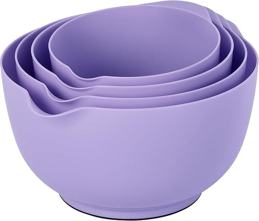 BoxedHome Nesting Plastic Mixing Bowl Set, 4 Piece Mixing Bowl Set with Pour Spouts, Size 1.7, 2.5, 3.5 and 4.5qt, for Prepping, Mixing, Baking, Cooking(2023 New Version, Purple) by BoxedHomeProducts