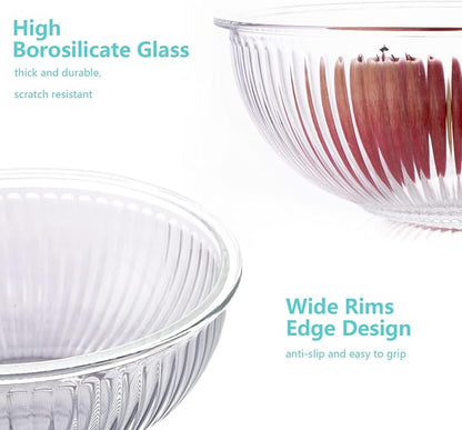 WhiteRhino Glass Mixing Bowls with Lids Set of 3(3.7QT, 2.1QT, 1.1QT),Large Kitchen Salad Bowls, Space-Saving Nesting Bowls, Clear Glass Serving Bowls for Cooking,Baking,Prepping,Dishwasher Safe - Image 5