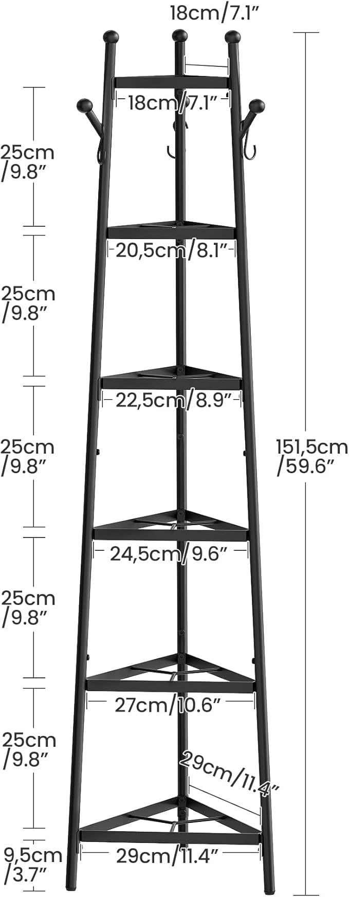 CHOEZON Pot Racks, 6-Tier Cookware Stand, Triangle Shelf Storage Tower for Kitchen, Pans Pots Storage Rack, Metal Wire Shelf Organizer, Corner Shelf, for Kitchen, Living Room, Black TPR15BB - Image 6