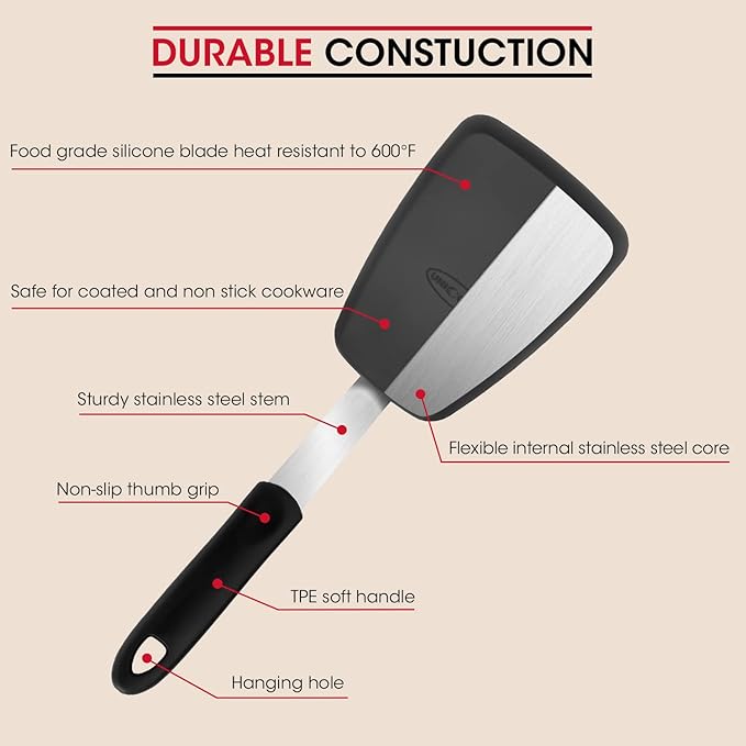 Unicook Flexible Silicone Spatula, Turner, 600F Heat Resistant, Ideal for Flipping Eggs, Burgers, Crepes and More, Small - Image 3