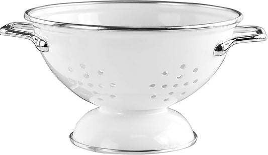 Reston Lloyd Calypso Basics Powder Coated Enameled Colander with Solid Base, Strainer Basket with Handles, for Pasta, Berries, Vegetables, Fruit, White ( 1 qt, 32 oz )