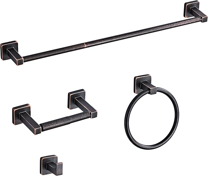 Bathroom Hardware Set 4 Pieces,Oil Rubbed Bronze Bathroom Accessories Set Stainless Steel Wall Mounted, Hand Towel Bar, Towel Ring, Robe Towel Hooks,Toilet Paper Holder,Towel Bar Set, 23.6 Inch by bluebyrne