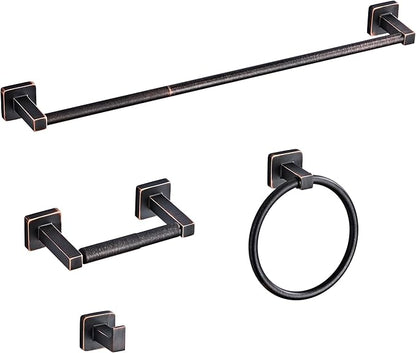 Bathroom Hardware Set 4 Pieces,Oil Rubbed Bronze Bathroom Accessories Set Stainless Steel Wall Mounted, Hand Towel Bar, Towel Ring, Robe Towel Hooks,Toilet Paper Holder,Towel Bar Set, 23.6 Inch by bluebyrne