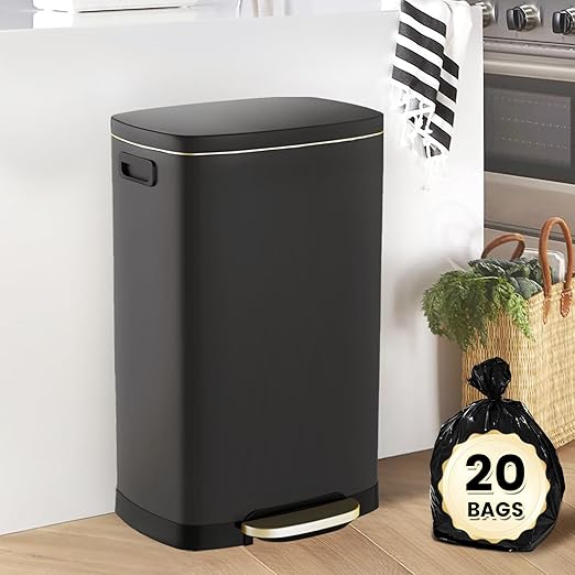 ELPHECO Kitchen Trash Can with Lid Soft Close, 13 Gallon / 50L Stainless Steel Pedal Garbage Can, Heavy-Duty Fingerprint Proof Step Wastebasket with 20 Bags, Removable Bucket, Home Office, Matte Black - Image 8