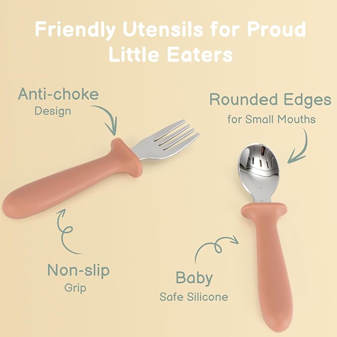 Eascrozn Toddler Spoons and Forks Set, 6 Pack Kids Silverware with Silicone Handle, BPA Free, 18/8 Stainless Steel Children Safe Toddler Utensils, Dishwasher Safe - Image 5
