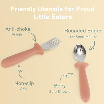Eascrozn Toddler Spoons and Forks Set, 6 Pack Kids Silverware with Silicone Handle, BPA Free, 18/8 Stainless Steel Children Safe Toddler Utensils, Dishwasher Safe - Image 5