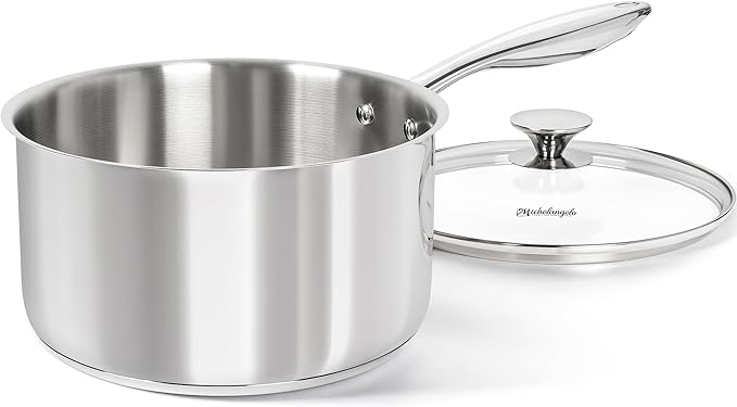 MICHELANGELO Tri-ply Stainless Steel 4 Qt Saucepan with Glass Lid, 4 Quart Pot with No Coating, Even Heating, for All Cooktops & Induction Compatible - Silver by Michelangelo